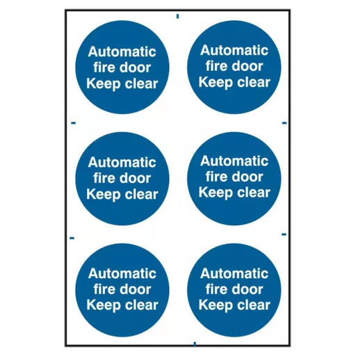 ASEC `Automatic Fire Door Keep Clear` 200mm x 300mm PVC Self Adhesive Sign