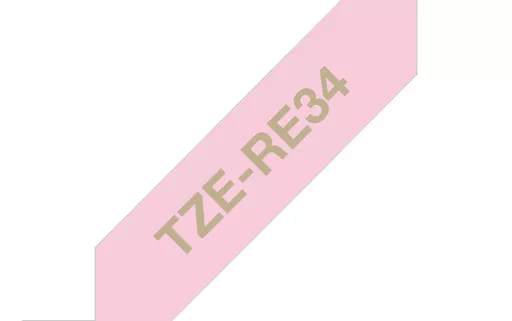 Brother TZE-RE34 DirectLabel gold on pink non adhesive textil 12mm x 4m for Brother P-Touch TZ 3.5-18mm/6-12mm/6-18mm/6-24mm/6-36mm