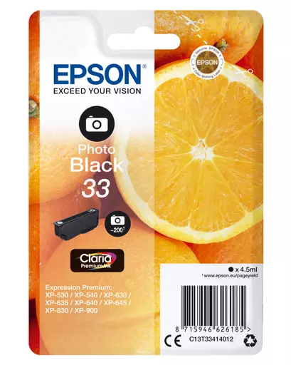 Epson C13T33414012/33 Ink cartridge foto black, 200 pages ISO/IEC 19752 200 Photos 4,5ml for Epson XP 530