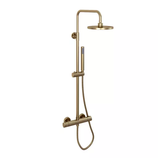 Meriden Round Thermostatic Telescopic Shower Set with Bar Valve - Brushed Brass