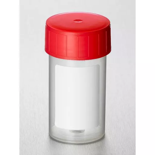 Container 60ML PP with Label and Red Screw Cap Sterile PK 700