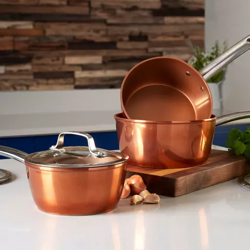 Copper on sale saucepan set