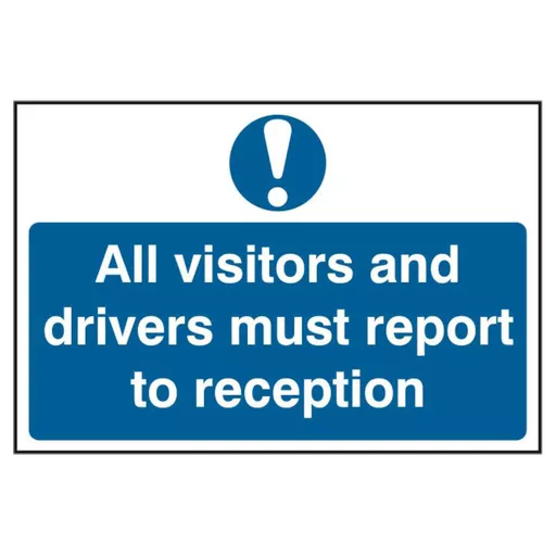 ASEC `All Visitors and Drivers Must Report To Reception` 200mm x 300mm PVC Self Adhesive Sign