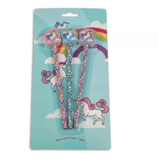 Unicorn Pencils with Erasers in Blisterpack