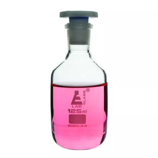 Reagent bottles, clear glass, narrow mouth with interchangeable