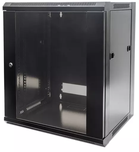 Intellinet Network Cabinet, Wall Mount (Standard), 9U, Usable Depth 260mm/Width 510mm, Black, Flatpack, Max 60kg, 19", Metal & Glass Door, Back Panel, Removeable Sides,Suitable also for use on desk or floor,19",Parts for wall install (eg screws/rawl plugs