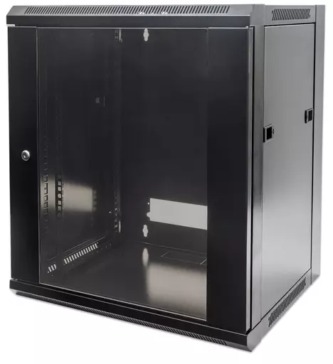 Intellinet Network Cabinet, Wall Mount (Standard), 12U, Usable Depth 260mm/Width 510mm, Black, Flatpack, Max 60kg, Metal & Glass Door, Back Panel, Removeable Sides,Suitable also for use on desk or floor, 19",Parts for wall install (eg screws/rawl plugs) n