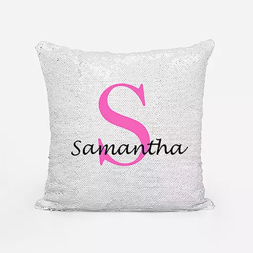 Personalised Sequin Magic Cushion For Her – Custom Initial & Name Gift