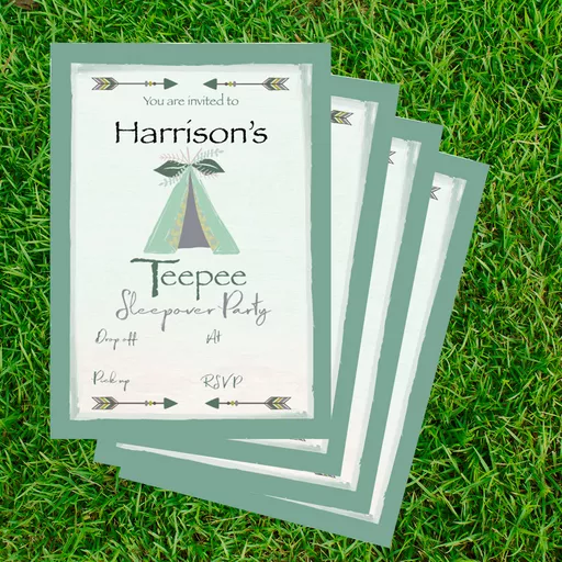 Festival Sleepover Teepee Invitations Green