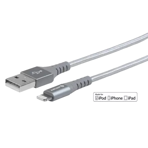 eSTUFF - 1m (2.4A) USB to MFi Lightning Nylon Braided Cable - Grey