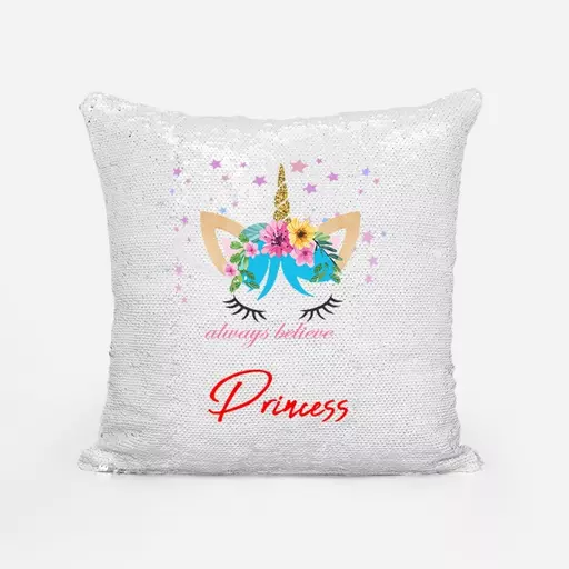 Personalised Unicorn inspired Name Cushion sequin Magic Gift