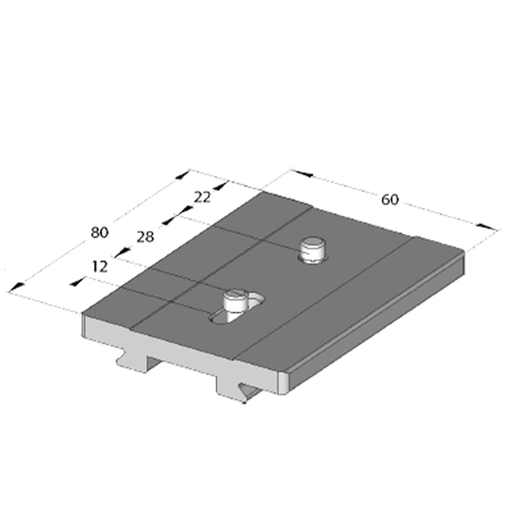 Arca Swiss Classic quick-release plate with 2 1/4 "fasteners, Length 80mm x Width 60mm; center distance 28-40mm