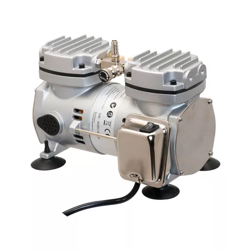 High quality air pump, pressure or vacuum, two riffled connections one each for vacuum and pressure, electric