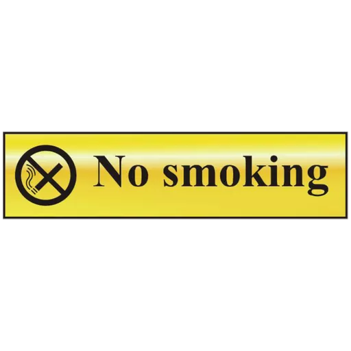 ASEC `No Smoking` 200mm x 50mm Gold Self Adhesive Sign