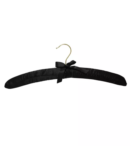 Single Black Padded Satin Hanger (Brass Hook) - 420mm