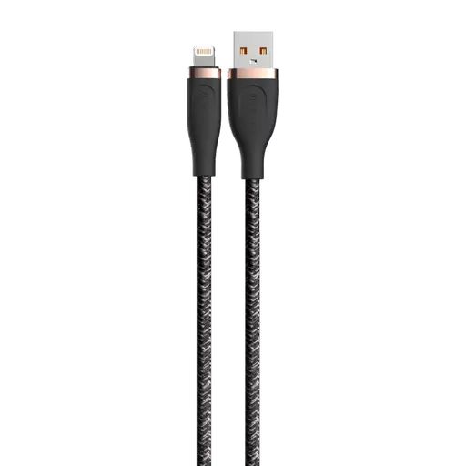 Devia - 1.5m (2.4A) Woven Gold Plated USB to Non-MFI Lightning Cable - Black