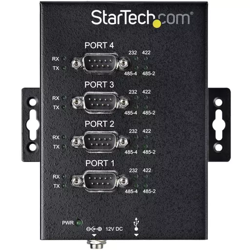 StarTech.com 4 Port Serial Hub USB to RS232/RS485/RS422 Adapter - Industrial USB 2.0 to DB9 Serial Converter Hub - IP30 Rated - Din Rail Mountable Metal Serial Hub - 15kV ESD Protection