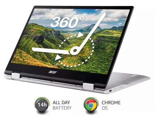 Acer Chromebook Spin 513 CP513-1H - (Qualcomm SC7180, 4GB, 64GB eMMC, 13.3 inch Full HD Touchscreen Display, Google Chrome OS, Silver)