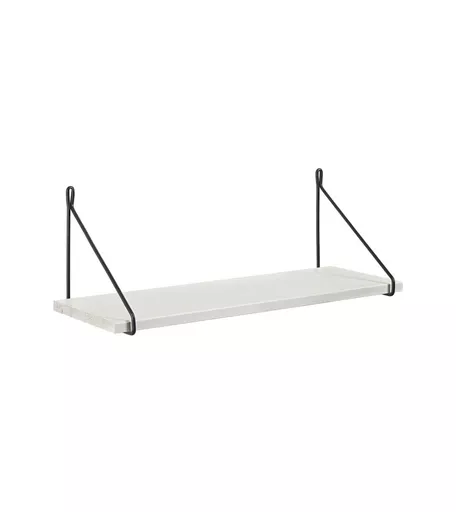 Hanging White Washed Pine Shelf with Black Metal Brackets - 800mm x 200mm x 210mm