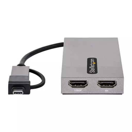 StarTech.com USB to Dual HDMI Adapter, USB A/C to 2x HDMI Displays (1x 4K30Hz, 1x 1080p), Integrated USB-A to C Dongle, 4in/11cm Cable, USB 3.0 to HDMI Display Adapter, Windows & macOS