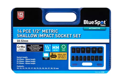 14 PCE 1/2" Metric Shallow Impact Socket Set (10-32mm)