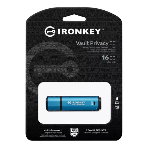 Kingston Technology IronKey Vault Privacy 50 USB flash drive 16 GB USB Type-A 3.2 Gen 1 (3.1 Gen 1) Blue