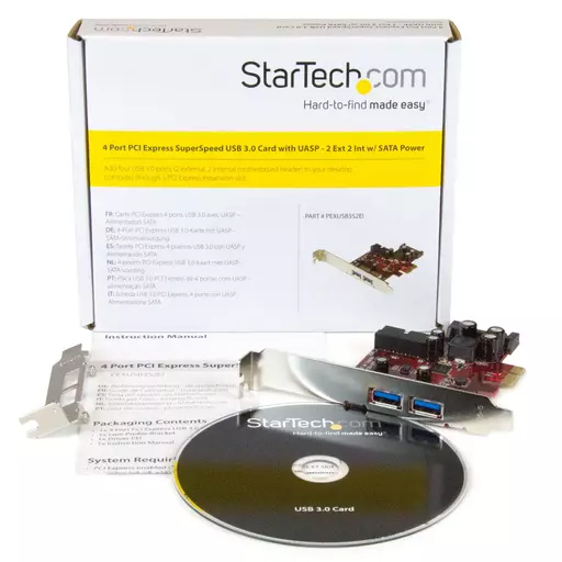 StarTech.com 4 Port PCI Express USB 3.0 Card - 2 External & 2 Internal - SATA Power - UASP Support - 2x Internal (IDC) Motherboard-Style Headers