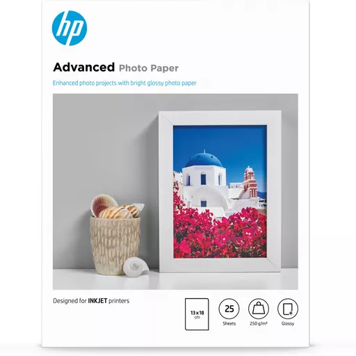 HP Advanced Photo Paper, Glossy, 250 g/m2, 13 x 18 cm (127 x 178 mm), 25 sheets