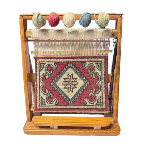 Vintage Sampler Persian Rug Wooden Loom