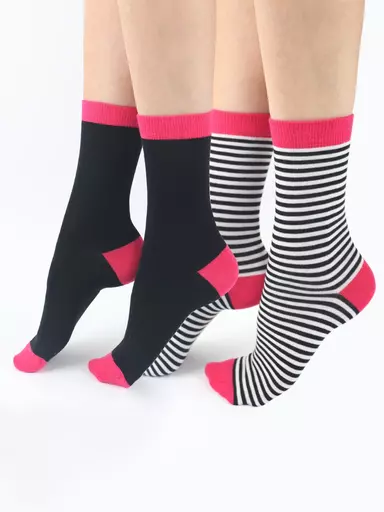Pretty Polly Black and Pink Stripe Socks.jpg