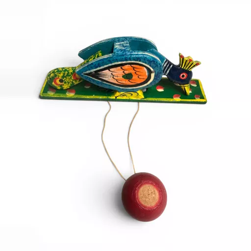 hand-painted wooden paddle toy peacock