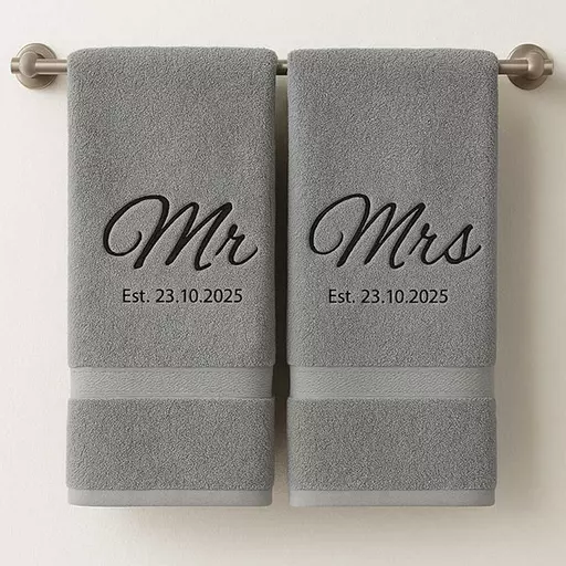 Personalised Mr & Mrs Est. Date Couple Embroidered Towels
