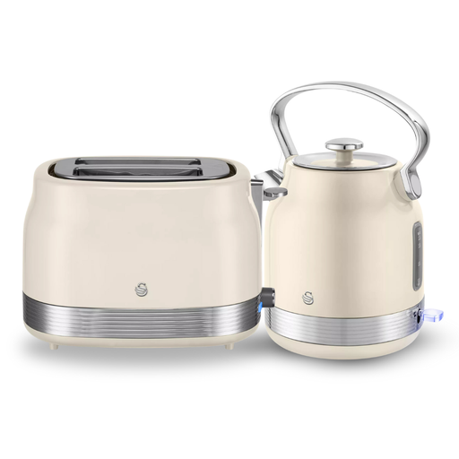 Swan Chantilly Cream Retro Kitchen Set - Traditional Kettle And 2 Slice Toaster