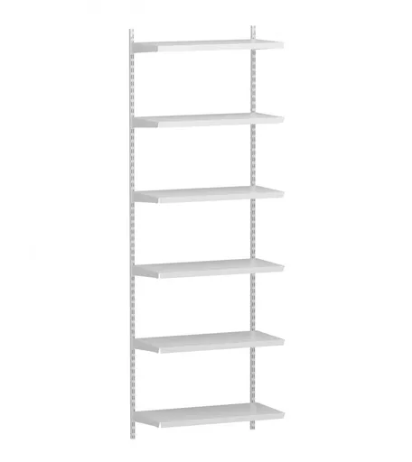 1980mm White Twin Slot Shelving Kit with 6 x 60cm White Metal Shelves