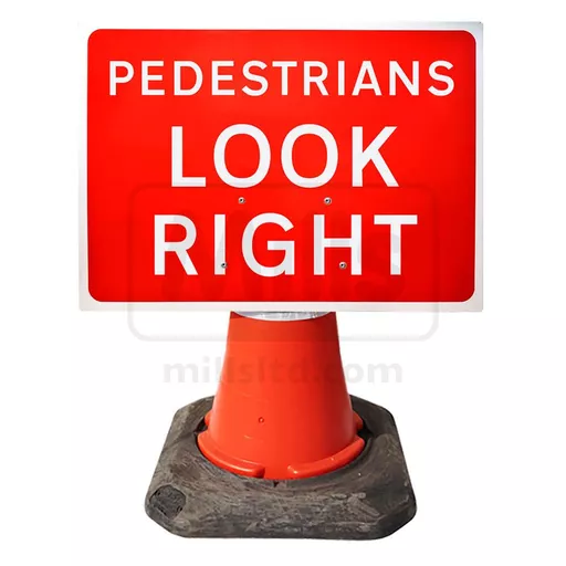 Mills Pedestrians Look Right Cone Sign - 600 x 450mm