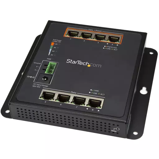 StarTech.com Industrial 8 Port Gigabit PoE Switch - 4 x PoE+ 30W - Power Over Ethernet - Hardened GbE Layer/L2 Managed Switch - Rugged High Power Gigabit Network Switch IP-30/-40C to +75C