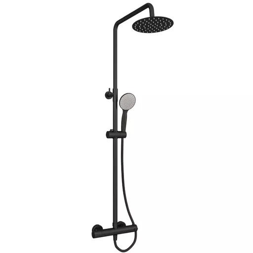 Modern Adjustable Height (850-1200mm) Round Thermostatic Shower Pole - Matt Black