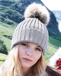 Faux Fur Pom Pom Chunky Beanie