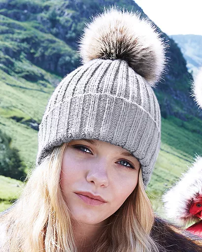 Faux Fur Pom Pom Chunky Beanie