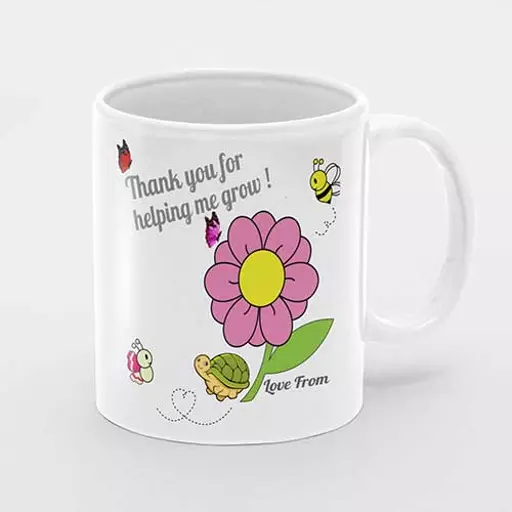 Custom thank you for helping me grow mug. Custom gift for teachers with name, message