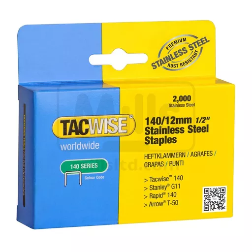 Tacwise 140/12mm Stainless Steel Staples - Box of 2000