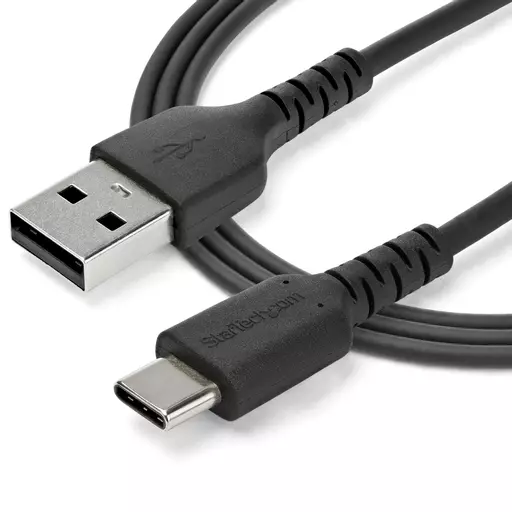 StarTech.com 1m USB A to USB C Charging Cable - Durable Fast Charge & Sync USB 2.0 to USB Type C Data Cord - Rugged TPE Jacket Aramid Fiber M/M 3A Black - Samsung S10, iPad Pro, Pixel