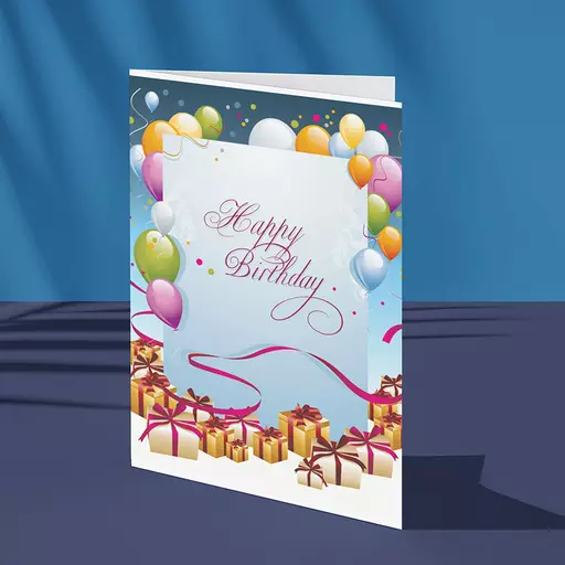 Gifts and Balloons - Happy Birthday Personalised Folded Card