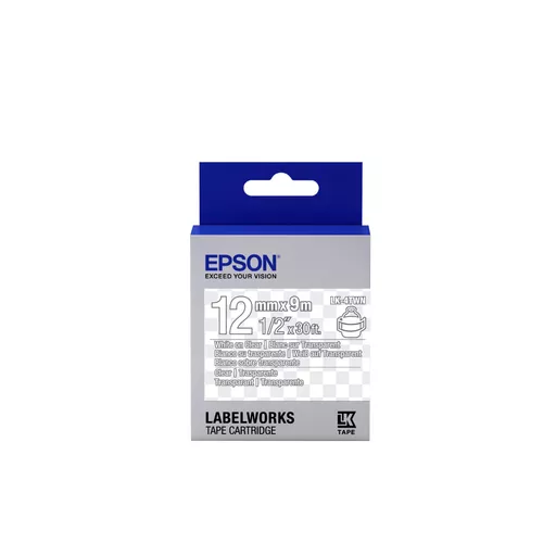 Epson C53S654013/LK-4TWN Ribbon white on Transparent extra adhesive 9mm x 9m for Epson LabelWorks 4-18mm/36mm/6-12mm/6-18mm/6-24mm