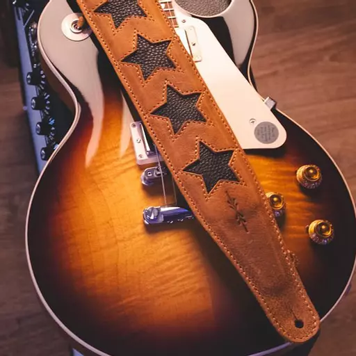 Handmade Black Leather Studded Guitar Strap