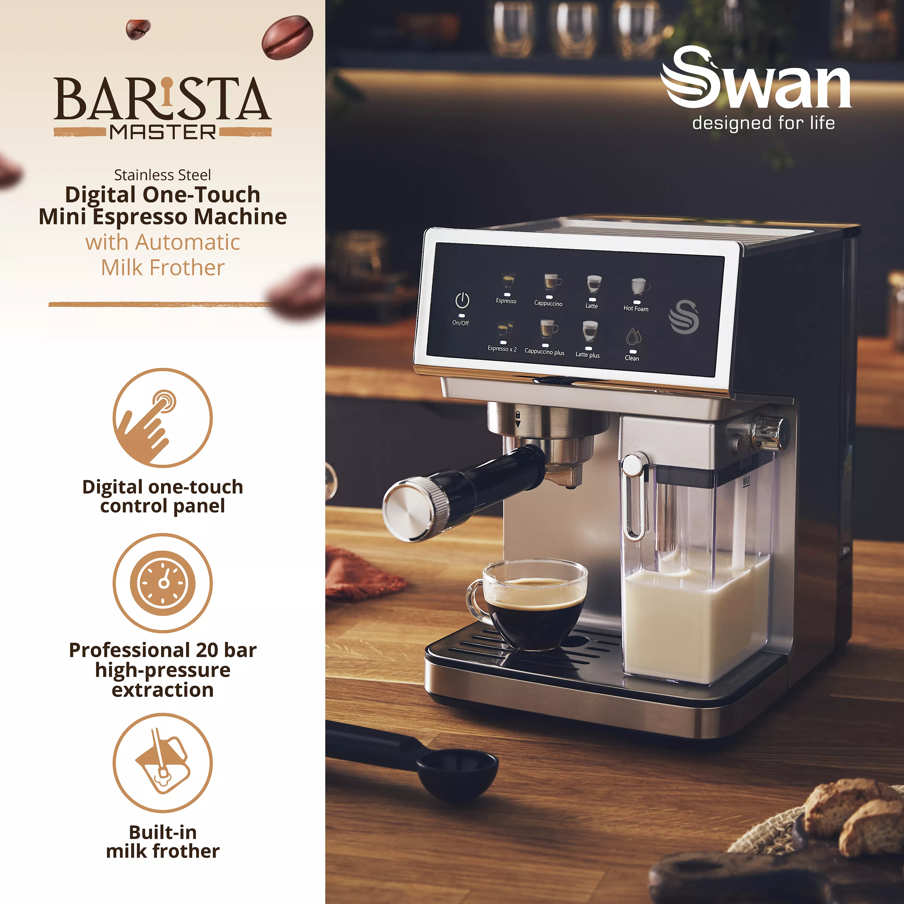 Swan Digital One-Touch Espresso Machine with Automatic Milk