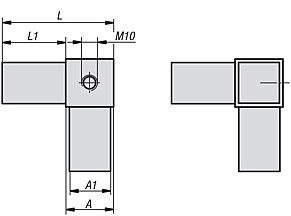 Tube Connector Plug. 3 Way With Tapped Bush. To Suit 25mm Square Tube. Plastic.