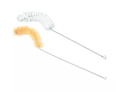 Brushes, flask, curved bristle head, 50 m diameter x 100 mm long, with hinged centre joint, wood handle