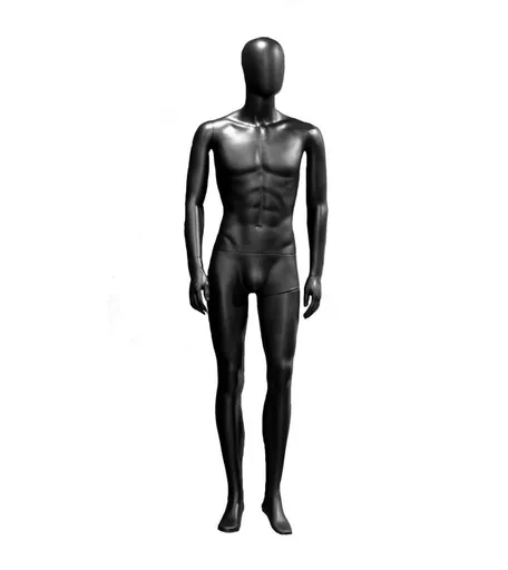 Matt Black Male Faceless Mannequin - Arms by Side