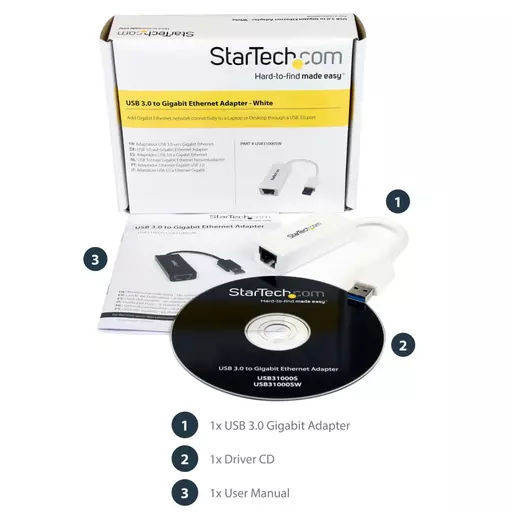 StarTech.com USB 3.0 to Gigabit Ethernet NIC Network Adapter - White